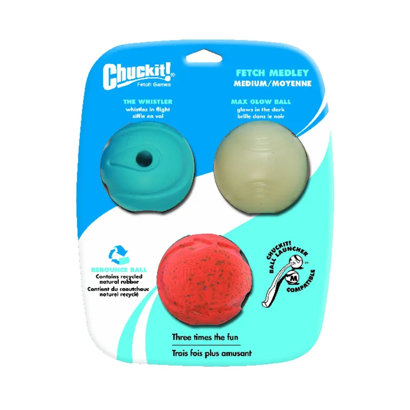 ! For Dog Assorted Rubber Glow, Whistler And Rebounce Bounce Ball Medium 3 Pk