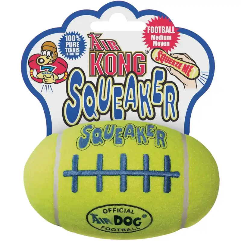 Air Kong Squeaky Medium Football Dog Toy - Durable, Non-abrasive Fabric, Yellow