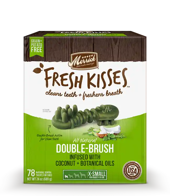 Merrick Fresh Kisses Coconut Oil + Botanicals Extra Small Brush Dental Dog Treats, 78 Count, 24 Oz