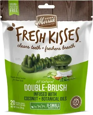 Merrick Fresh Kisses Coconut Oil + Botanicals Extra Small Brush Dental Dog Treats, 20 Count, 6 Oz