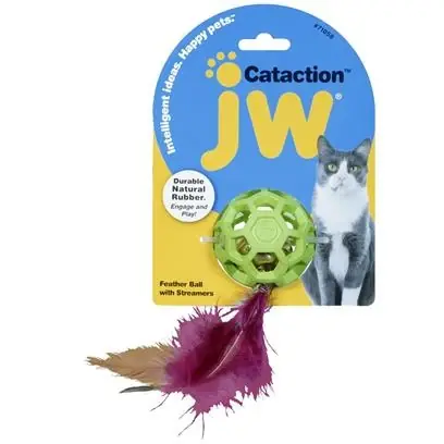 Jw Pet Cataction Feather Ball With Bell Cat Toy - Medium Size
