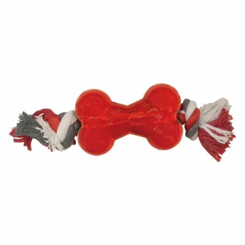 Dog Play Strong Tugs Bone With Rope, Red, 5.5 Inches, Medium Size