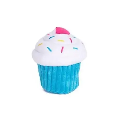 Blue Cupcake Plush Dog Toy With Two Squeakers