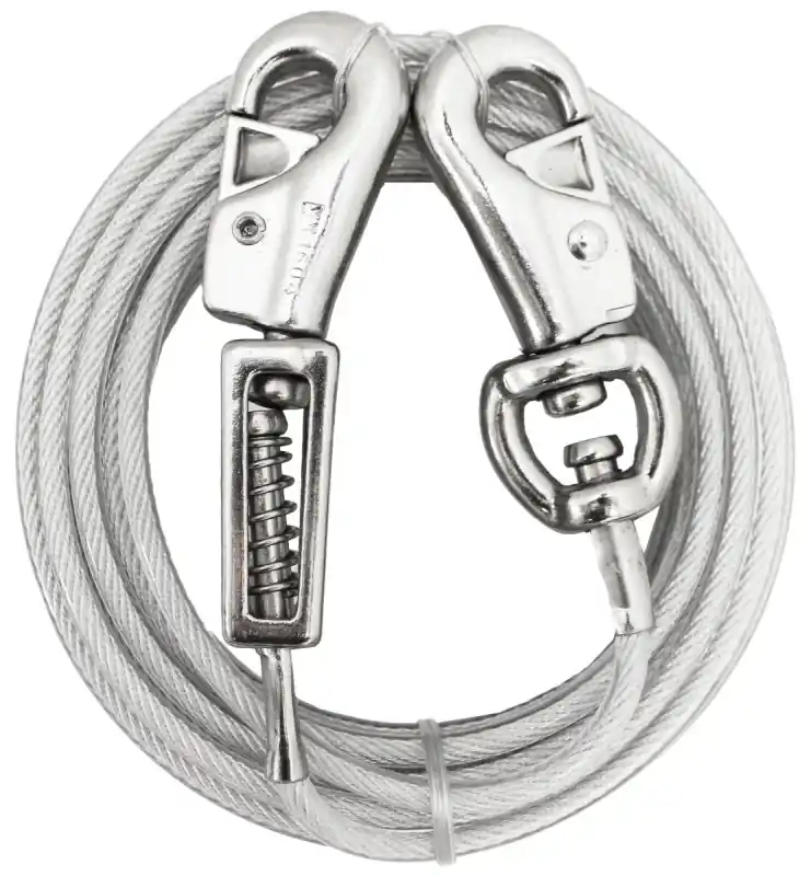 Silver Vinyl Coated Cable Dog Tie Out X-large 15 Ft For Dogs Up To 125 Lbs