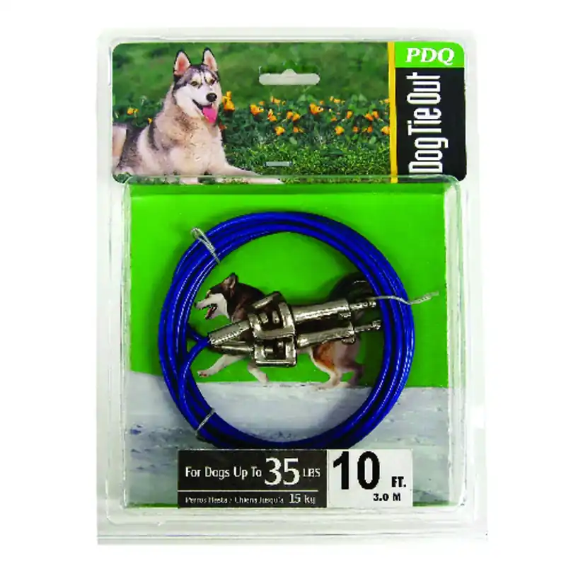 Blue/silver Vinyl Coated Cable Dog Tie Out - 10 Feet, Medium Size
