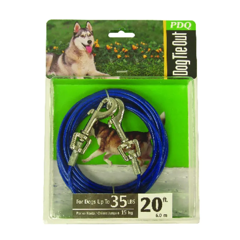 Blue/silver Vinyl Coated Cable Dog Tie Out For Medium Dogs, 20 Feet Length