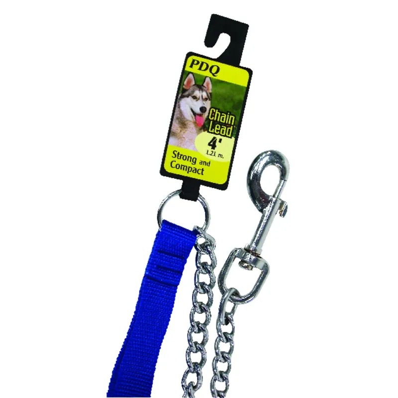 Silver Chain Lead Steel Dog Leash 48" Small/medium With Nylon Handle