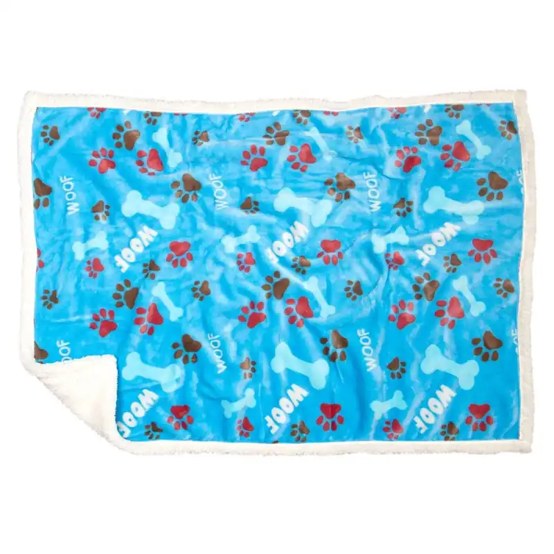 Multicolored Sherpa Blue Woof Blanket 28 In. W X 40 In. L For Dogs