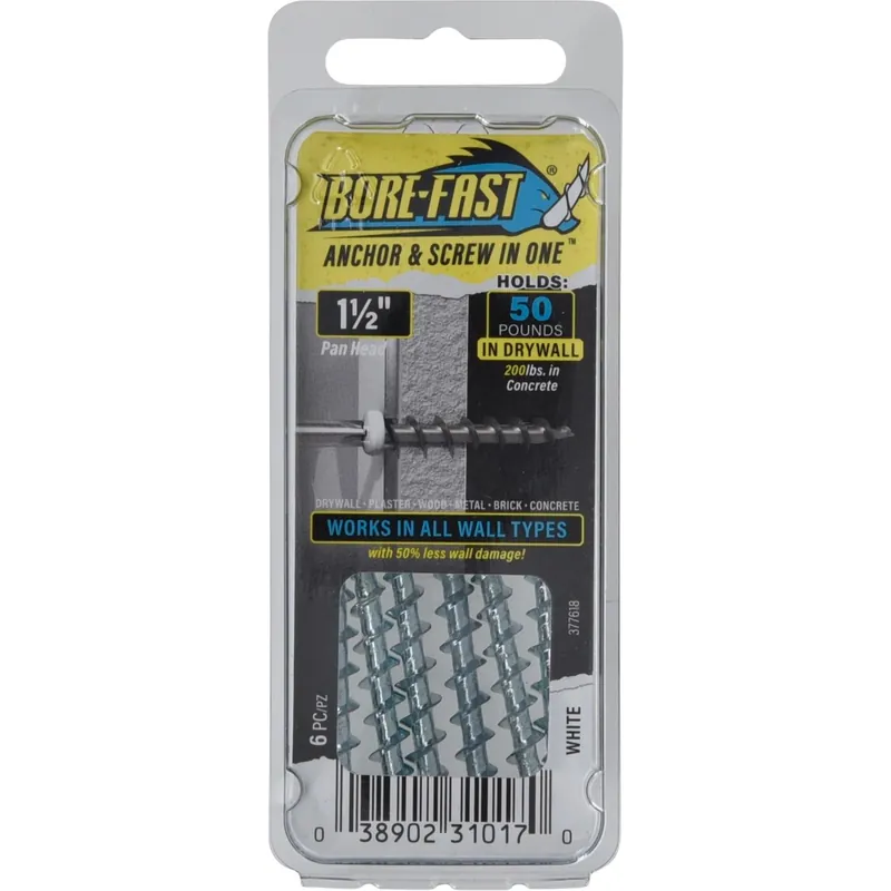Bore-fast 3/16 In. D X 1-1/2 In. L Steel Pan Head Screw And Anchor 6 Pc
