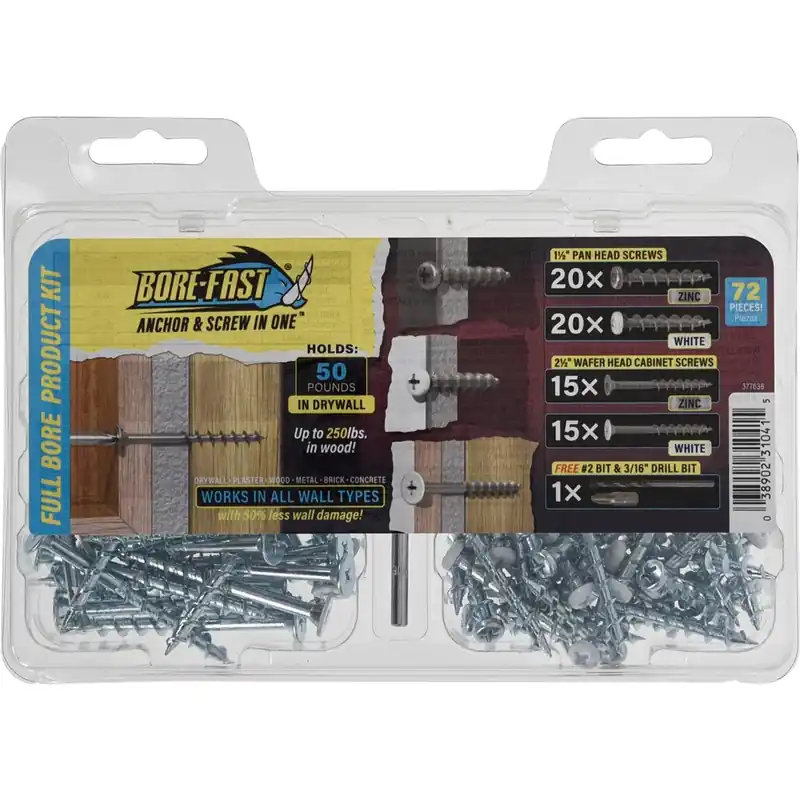Bore-fast 3/16 In. D X Assorted In. L Steel Pan/wafer Head Full Bore Product Kit 72 Pc