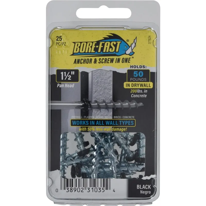 Bore-fast 3/16 In. D X 1-1/2 In. L Steel Pan Head Screw And Anchor 25 Pc