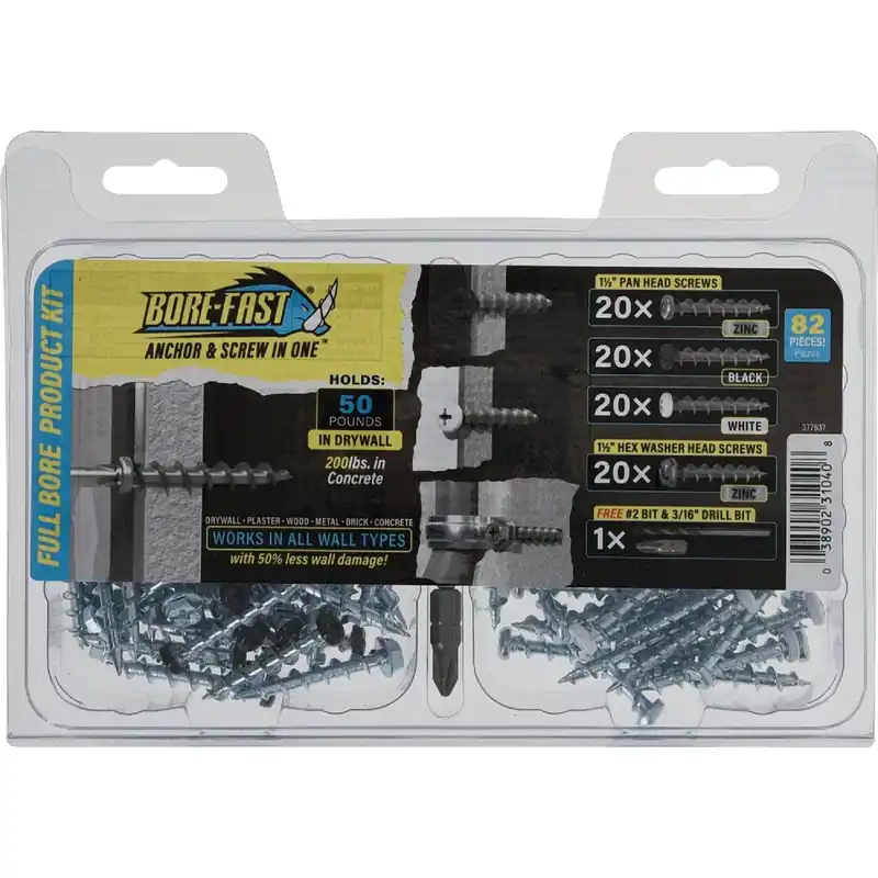 Bore-fast 3/16 In. D X 1-1/2 In. L Steel Pan Head Screw And Anchor 82 Pc