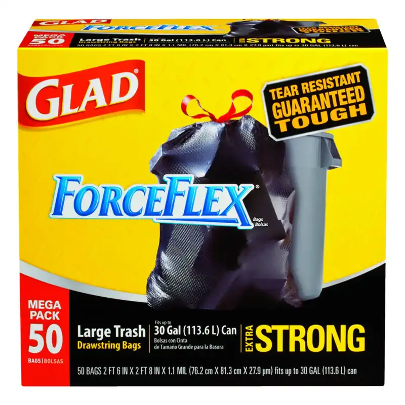 Forceflex 30 Gal No Scent Trash Bags Drawstring 50 Pk