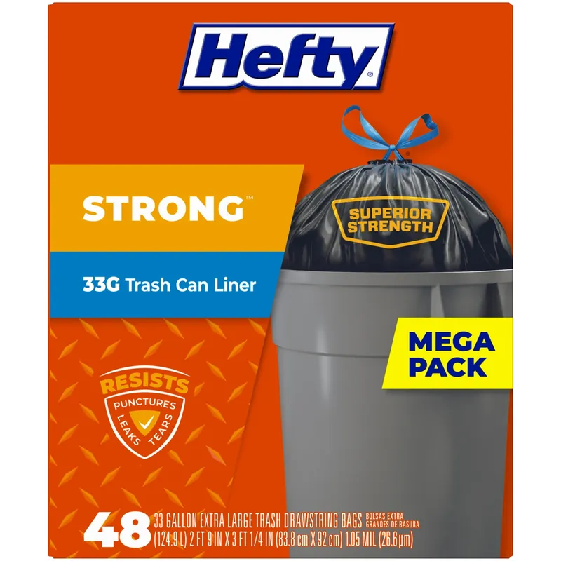 Extra Strong 33 Gal No Scent Trash Can Liners Drawstring 48 Pk