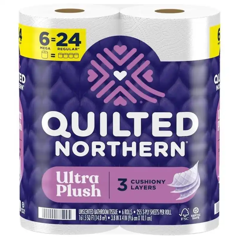 Ultra Plush 3‑ply Toilet Paper – 6 Rolls, 255 Sheets Each