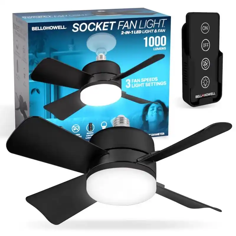 15.7 In. Black Ceiling Socket Fan And Light With Remote
