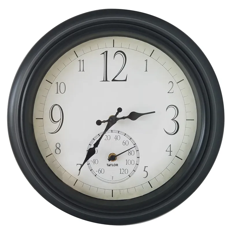 Decorative Clock And Thermometer Plastic Black 14 Inch Model 6740