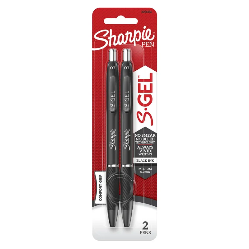 S-gel Black Retractable Gel Pen 2 Pk