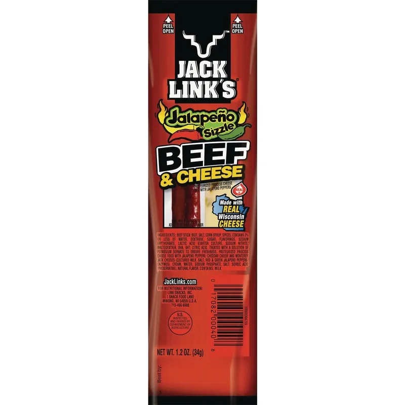 Jalapeno Sizzle Beef Stick And Cheese 1.2 Oz Bagged