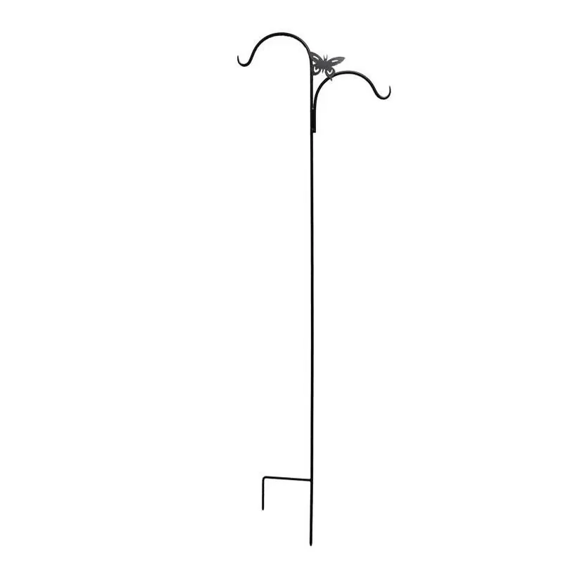 84‑inch Black Steel Double‑crook Outdoor Plant Hanger With Butterfly Hook