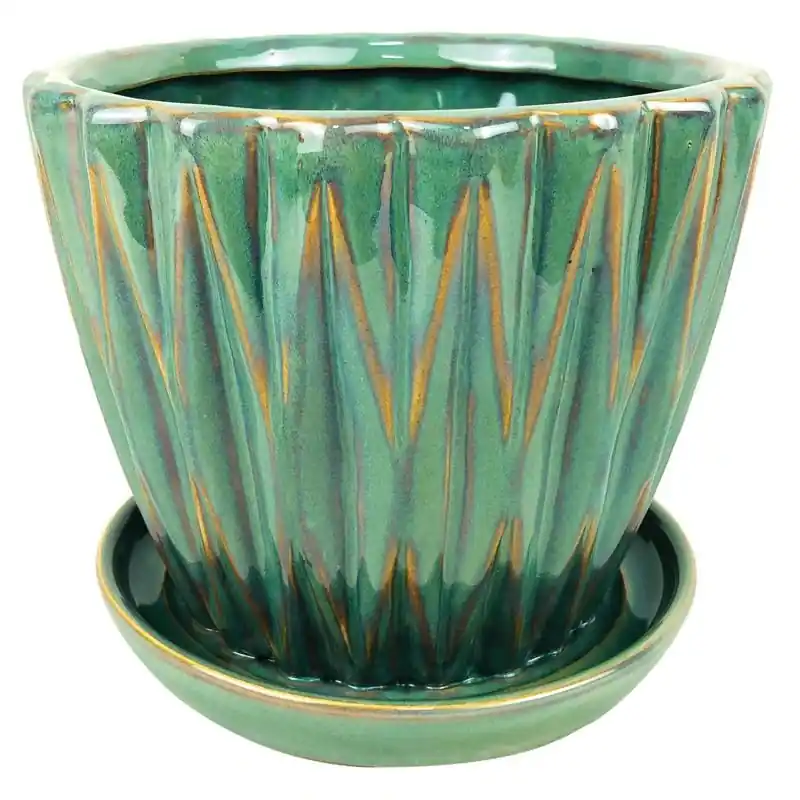 4.75 In. H X 5.5 In. W Ceramic Dimensional Planter Smoke Green