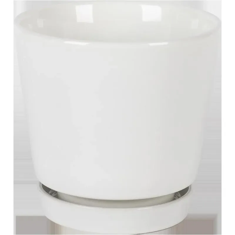 6" White Ceramic Flair Saucer Planter – Indoor Decorative Pot With Drainage
