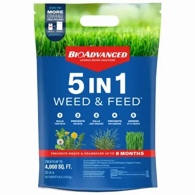5-in-1 Granules Weed & Feed Lawn Fertilizer 9.6 Lb Covers 4000 Sq Ft