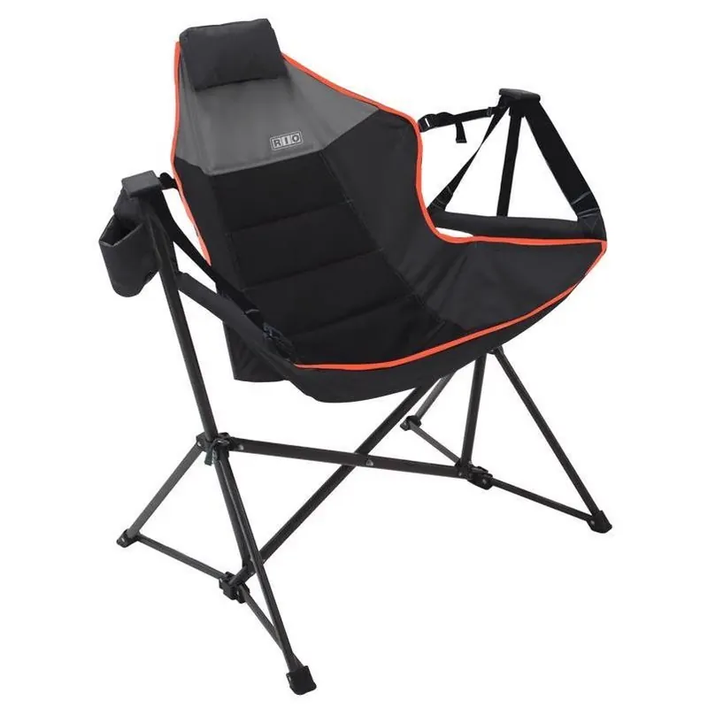 Black Steel Suspension Folding Lounger – 350lb Capacity