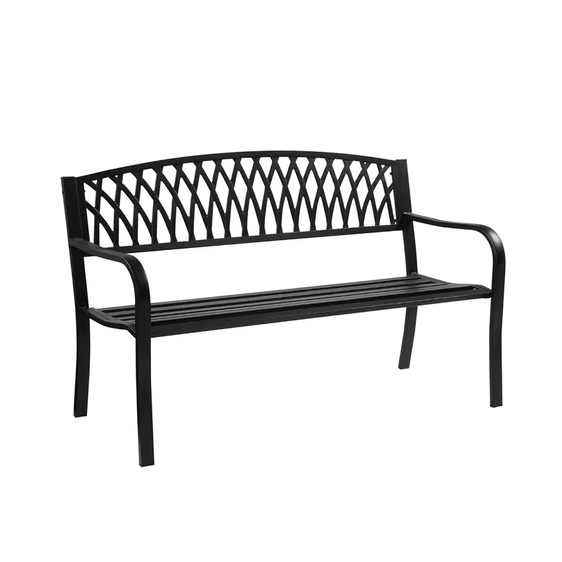 Black Cast Iron Grass Back Park Bench 33.46 In. H X 50 In. L X 23.62 In. D