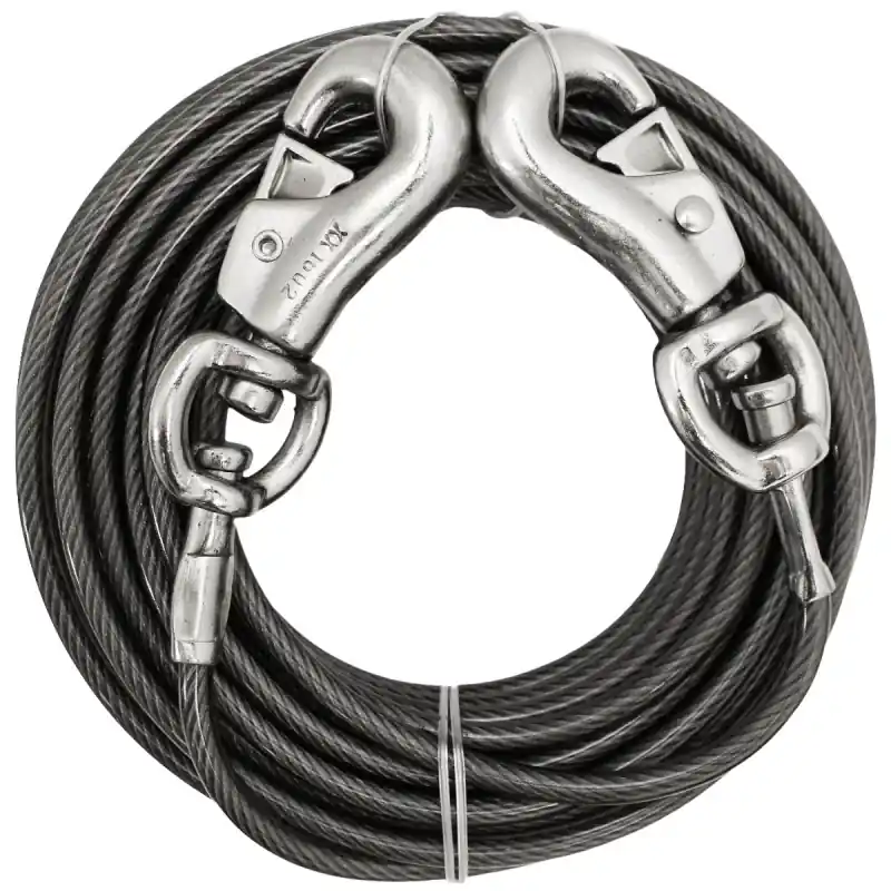 Silver Vinyl Coated Cable Dog Tie Out X-large 20 Ft For Extra Large Dogs