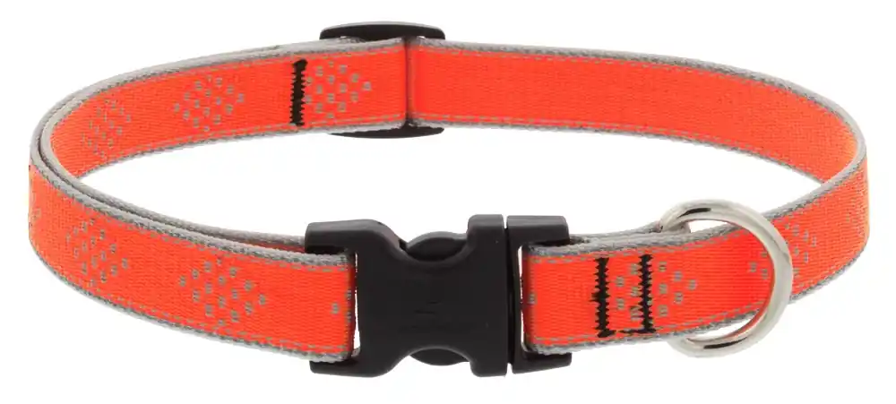 Adjustable Small Dog Collar, Reflective Orange Diamond Pattern, 3/4 X 9 - 14-in.