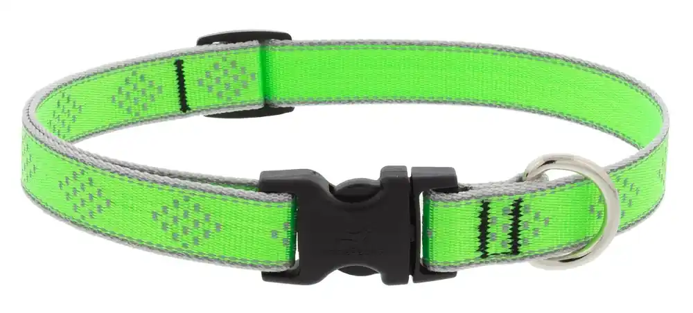 Adjustable Small Dog Collar, Reflective Green Diamond Pattern, 3/4 X 9 - 14-in.