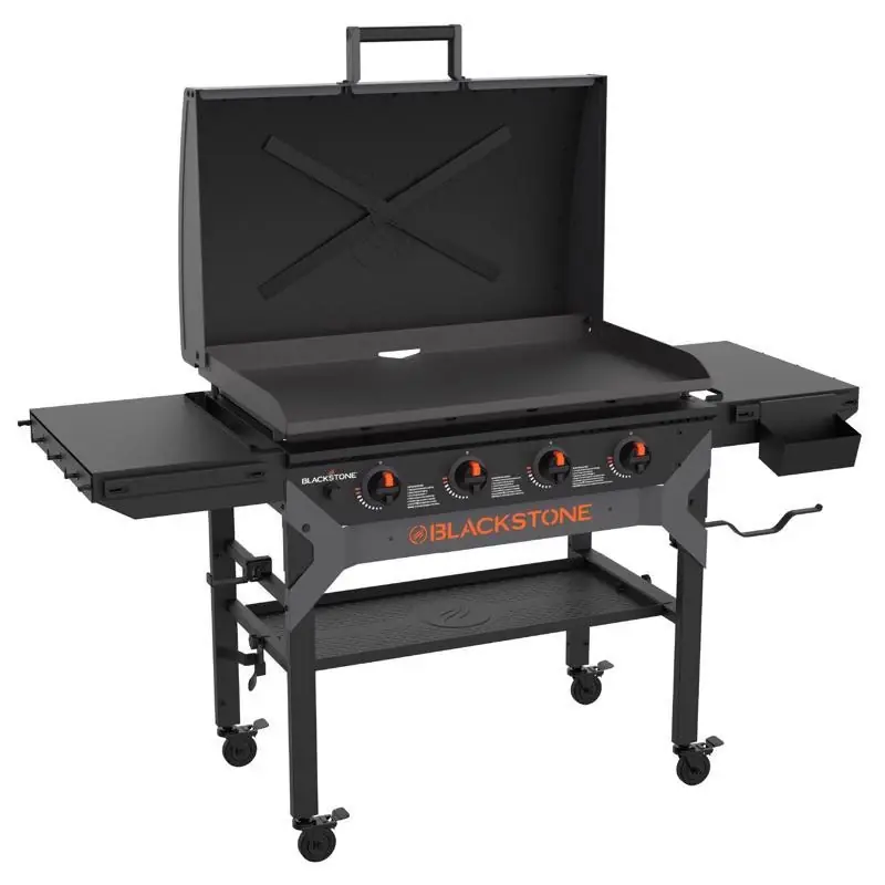 Iron Forged 4 Burner Liquid Propane Outdoor Griddle With Hood Black