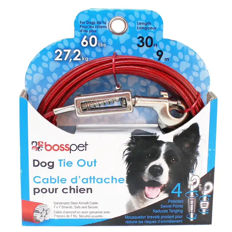 Red Tie-out With Spring Vinyl Coated Cable Dog Tie Out 30 Feet Large
