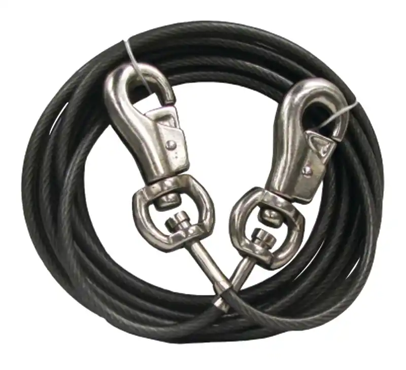 Silver Vinyl Coated Cable Dog Tie Out X-large 30 Feet For Dogs Up To 250 Lbs
