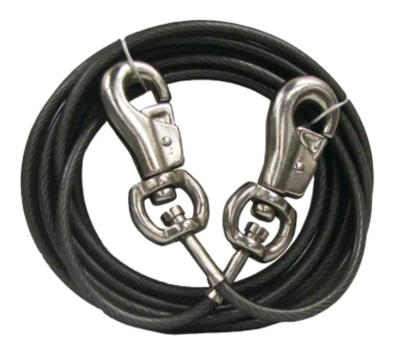 Silver Vinyl Coated Cable Dog Tie Out X-large 40 Ft For Dogs Up To 125 Lb