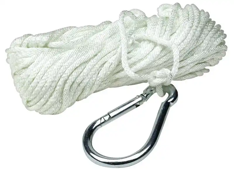 3/16" X 100‘ Nylon Rope Anchor Rope With Zinc Galvanized Spring Hook