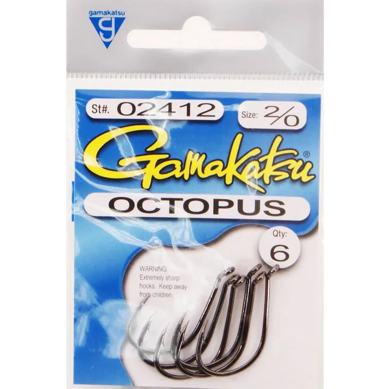 2412 Octopus Fishing Fish Hooks Nickel Black Size 2/0 6 Pack