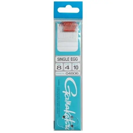 4806 Single Egg Snelled Fishing Fish Hooks Red Size 8 10 Pack