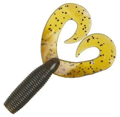 5-inch Double Tail Grub - Green Pumpkin Black Flake