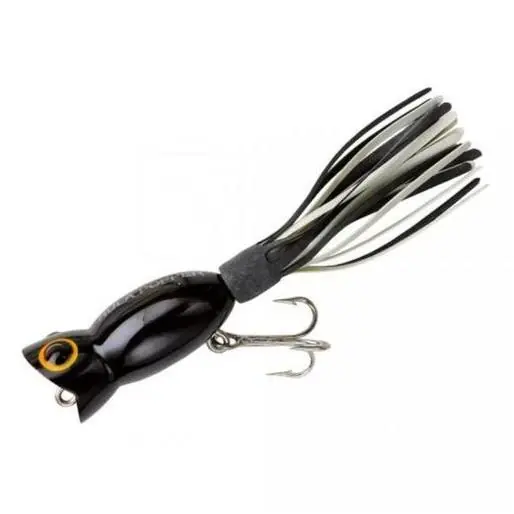 Arbogast Hula Popper Fishing Lure 1 1/4 In Black With Black/white Skirt