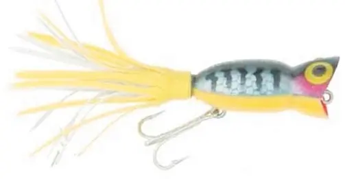 Hula Popper Fishing Lure - 2 Inch, 0.37 Oz, Perch Color With Yellow/white Skirt