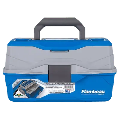 Outdoors 2 Tray Blue And Gray Tackle Box For Fishing Gear Storage