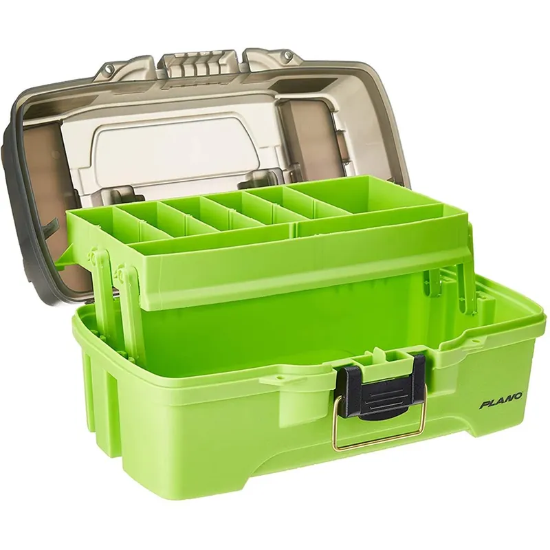 Plamt6211 1-tray Tackle Box With Dual Top Access For Fishing, Smoke & Bright Green