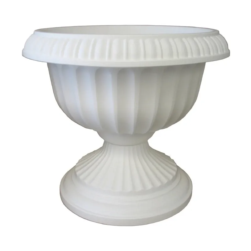 Grecian Urn, Casper White Plastic, 18 In.