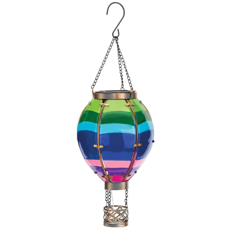 15" Multicolored Glass Hot Air Balloon Solar Lantern