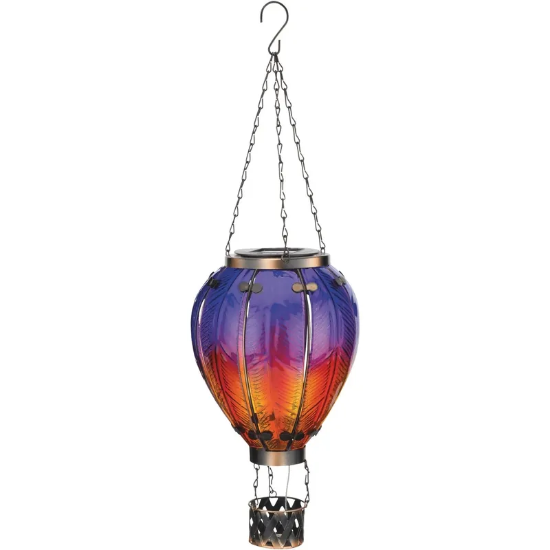 23.5 In. Purple Metal & Glass Led Hot Air Balloon Solar Lantern