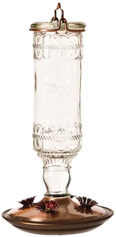 8107-2 Antique Bottle Hummingbird Feeder, 10 Oz, 4 Ports, Glass/metal