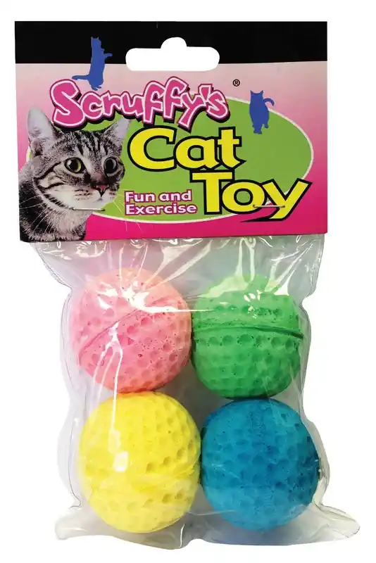 Scruffys For Cat Assorted Foam Sponge Balls Cat Toy Large 4 Pk