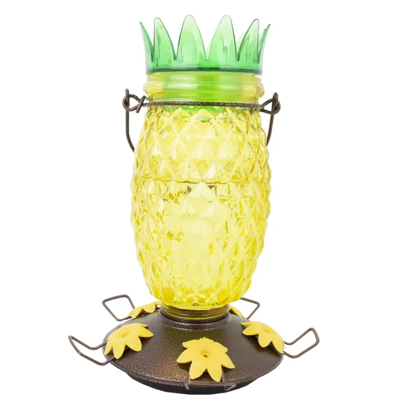 28 Oz. Pineapple Top Fill Glass Hummingbird Feeder With 5 Ports
